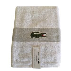Lacoste Towel White 100% Cotton 30" x 52" Blue Big Crocodile Logo Bath Beach Spa